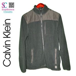 Calvin Klein Womens Grey/Black Long Sleeve Full Zip Fleece Jacket - Medium